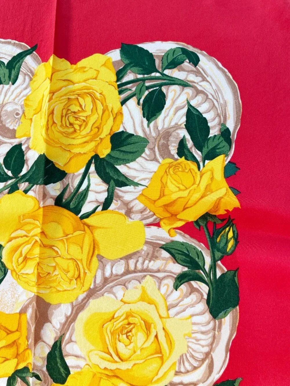 Vintage Christian Dior Silk Scarf – Floral Roses – Rolled Hem – Made in Italy